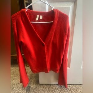 Red button up sweater